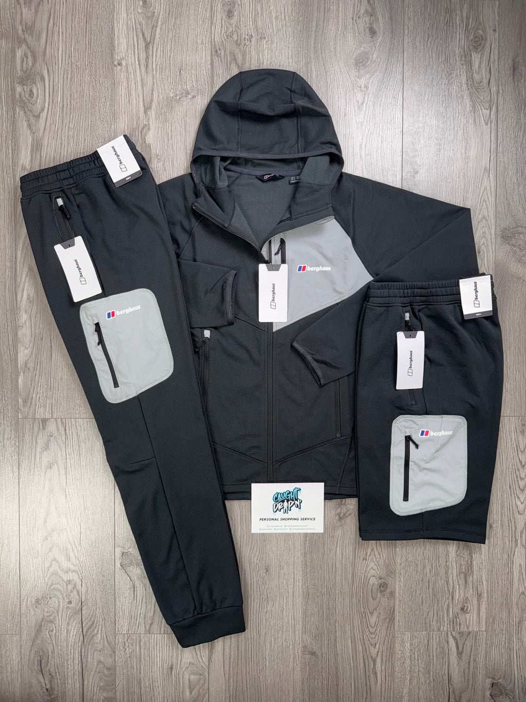 Berghaus 3 Piece Full Zip Black, Light Grey Tracksuit Shorts Set — free download