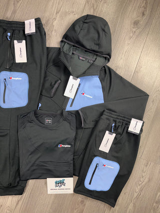 Berghaus 4 Piece Full Zip Black, Baby Blue Tracksuit | Shorts Set