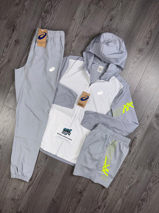 ASICS Icon Windrunner White, Smoke Grey, Neon Tracksuit | Shorts Set