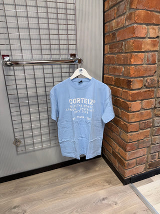 Corteiz Baby Blue Tee, White Writing & Numbers Logo