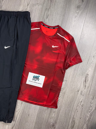 Nike Light Crimson, Dark Red Miler Tee | Black Challenger Bottoms Set