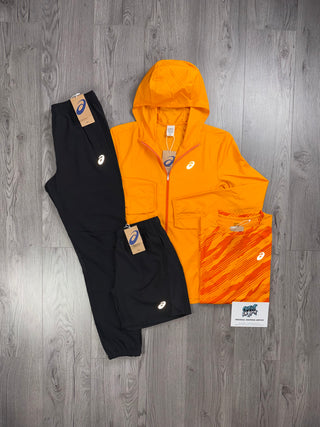 ASICS 4 Piece Windrunner Bright Orange, Black Tracksuit | Shorts Set