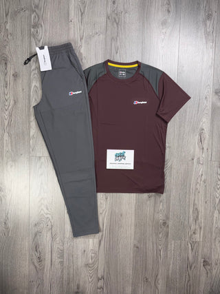 Berghaus Tech Maroon, Dark Grey Tee | Bottoms Set