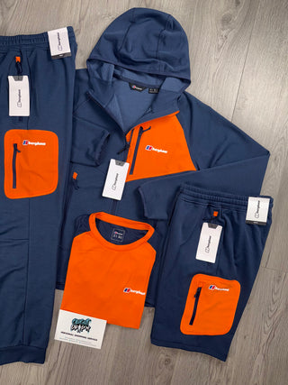 Berghaus 4 Piece Full Zip Obsidian, Bright Orange Tracksuit | Shorts Set