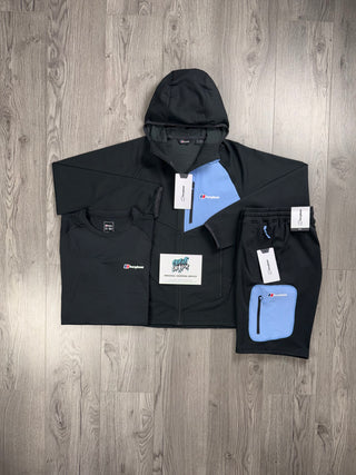 Berghaus 3 Piece Full Zip Black, Baby Blue | Shorts Set