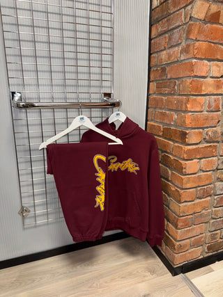 Corteiz Allstarz Yellow Logo, Maroon Full Tracksuit