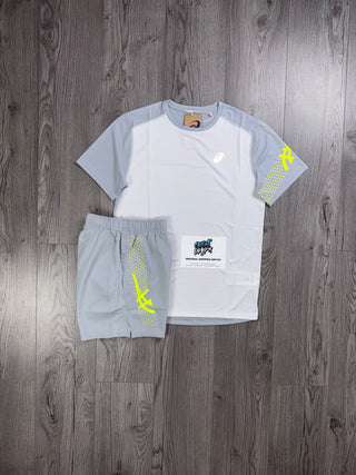 ASICS White, Smoke Grey, Neon Tee | Shorts Set