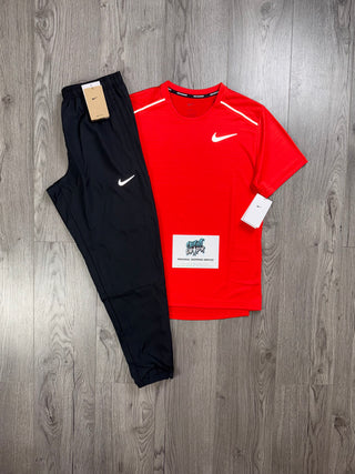 Nike OG Light Crimson Red Miler Tee | Nike Black Challenger Bottoms