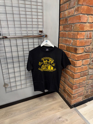 Corteiz Cartoon Tank Black Tee, Yellow Logo