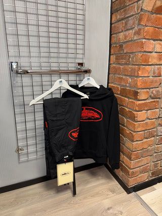 Corteiz Alcatraz Red Logo, Black Hoodie | Cargos