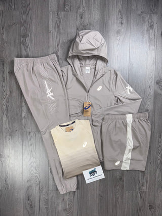 ASICS 4 Piece Icon Windrunner Beige Cream Tracksuit | Shorts Set