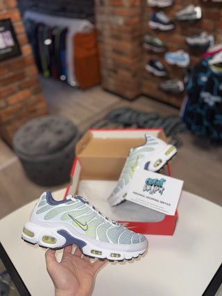 Nike Air Max Plus TN White, Slate Blue, Lime Spirograph