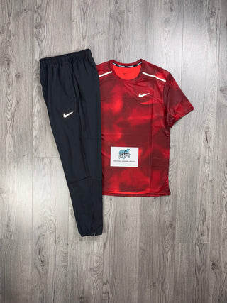 Nike Light Crimson, Dark Red Miler Tee | Black Challenger Bottoms Set