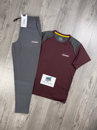 Berghaus Tech Maroon, Dark Grey Tee | Bottoms Set