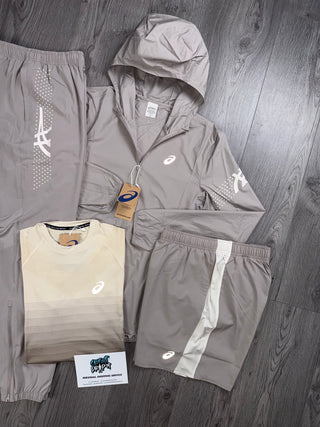 ASICS 4 Piece Icon Windrunner Beige Cream Tracksuit | Shorts Set