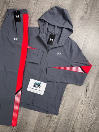 Under Armour Storm Smoke Grey, Racer Red Tracksuit