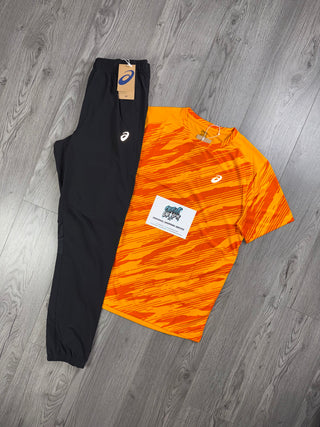 ASICS Bright Orange, Black Tee | Bottoms Set
