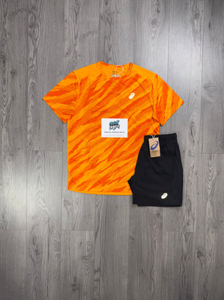 ASICS Bright Orange, Black Tee | Shorts Set