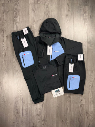 Berghaus 4 Piece Full Zip Black, Baby Blue Tracksuit | Shorts Set
