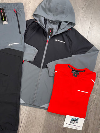 Monterrain 3 Piece Woven Jet Black, Cement Grey, Fiery Red Tracksuit