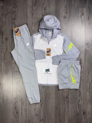 ASICS Icon Windrunner White, Smoke Grey, Neon Tracksuit | Shorts Set
