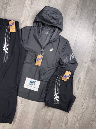 ASICS Icon Windrunner Black, Smoke Grey Tracksuit | Shorts Set