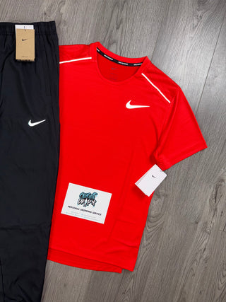 Nike OG Light Crimson Red Miler Tee | Nike Black Challenger Bottoms