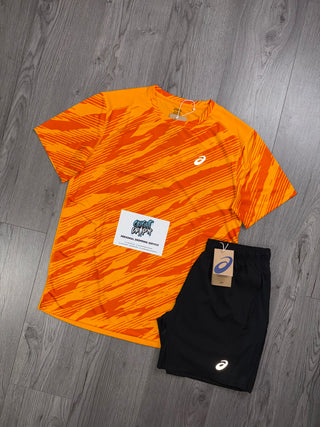 ASICS Bright Orange, Black Tee | Shorts Set