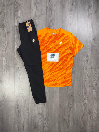 ASICS Bright Orange, Black Tee | Bottoms Set