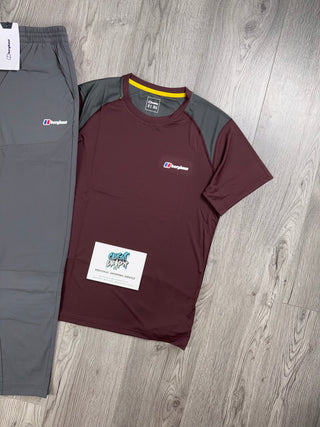 Berghaus Tech Maroon, Dark Grey Tee | Bottoms Set