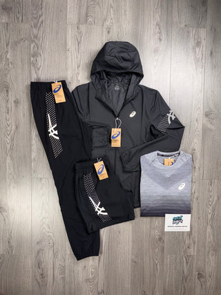 ASICS 4 Piece Icon Windrunner Black, Smoke Grey Tracksuit | Shorts Set