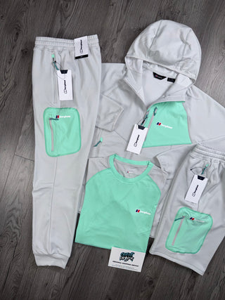 Berghaus 4 Piece Full Zip Light Grey, Mint Tracksuit | Shorts Set