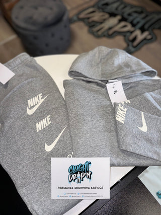 Junior Nike Multi Logo Fleece Tracksuit Grey