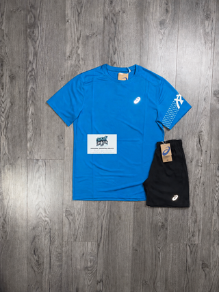 ASICS Icon Blue Storm Tee | Black Shorts Set