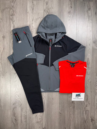 Monterrain 3 Piece Woven Jet Black, Cement Grey, Fiery Red Tracksuit