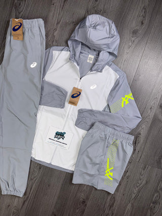 ASICS Icon Windrunner White, Smoke Grey, Neon Tracksuit | Shorts Set