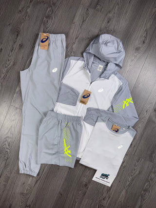 ASICS 4 Piece Icon Windrunner White, Smoke Grey, Neon Tracksuit | Shorts Set