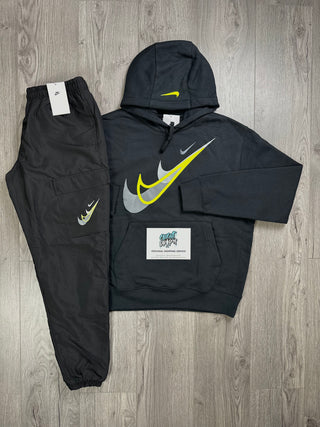 Nike Multi Swoosh Cargo Tracksuit Black | Neon