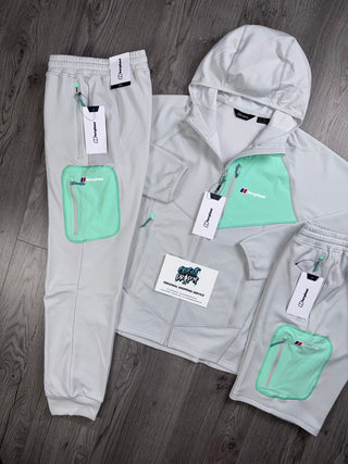 Berghaus 3 Piece Full Zip Light Grey, Mint Tracksuit | Shorts Set