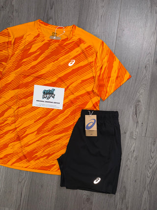 ASICS Bright Orange, Black Tee | Shorts Set