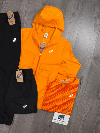 ASICS 4 Piece Windrunner Bright Orange, Black Tracksuit | Shorts Set