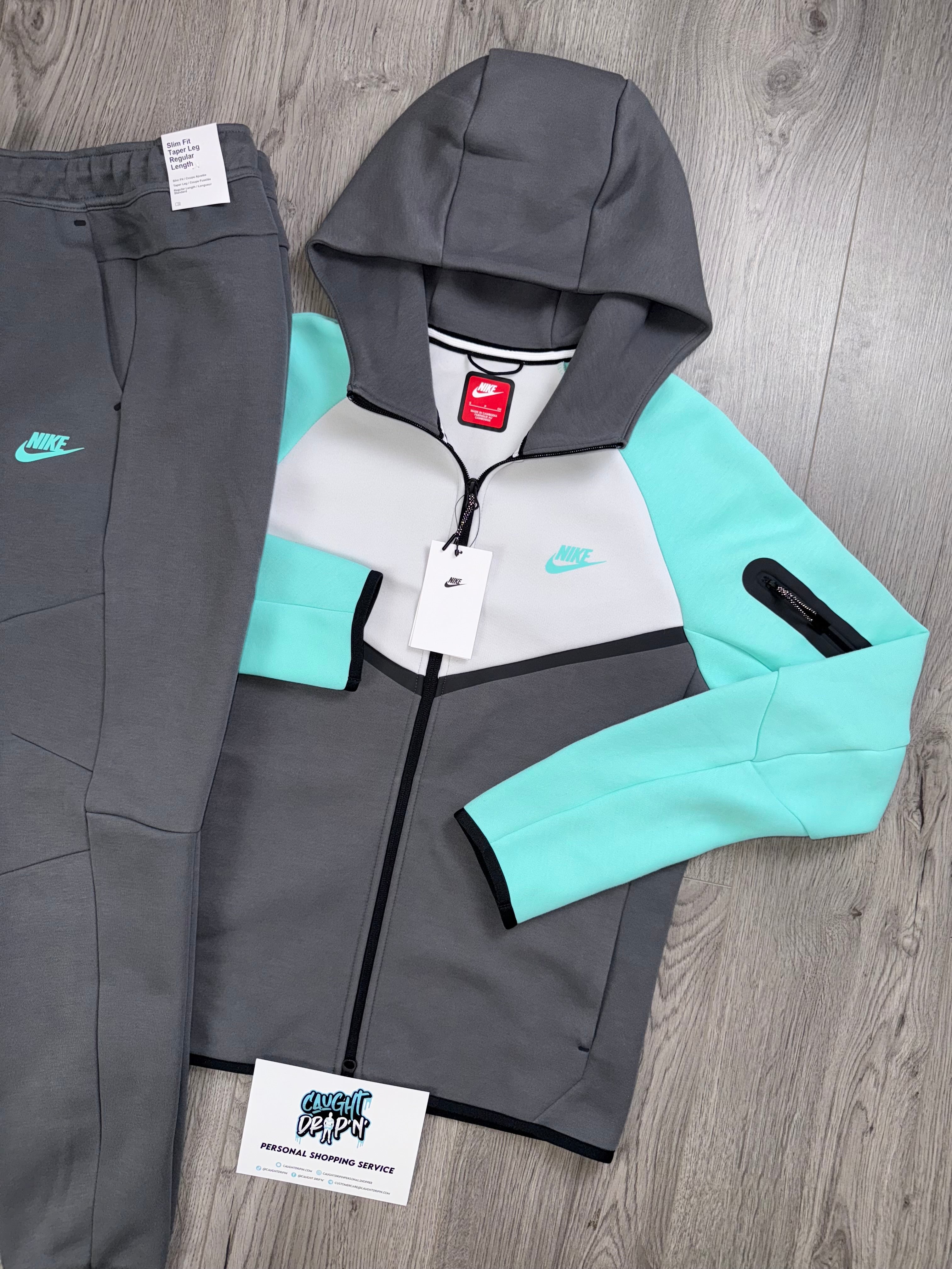 Nike Tech Fleece Iron Grey, Turquoise Tracksuit - Main Image
