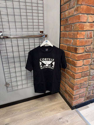 Corteiz Eyes Black Tee, White Logo