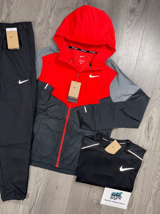Nike 3 Piece Windrunner Light Crimson Red | OG Black Miler Tracksuit