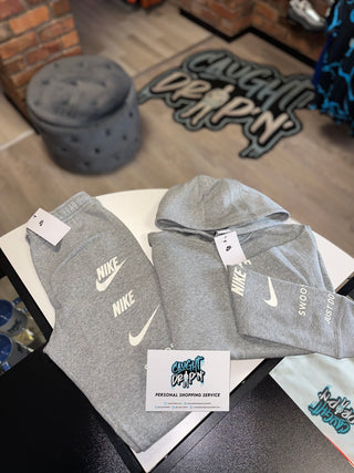 Junior Nike Multi Logo Fleece Tracksuit Grey